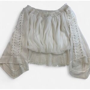 White XOXO Boho Angel Bell Sleeve Blouse Lace Ethereal Y2K Fairy Top